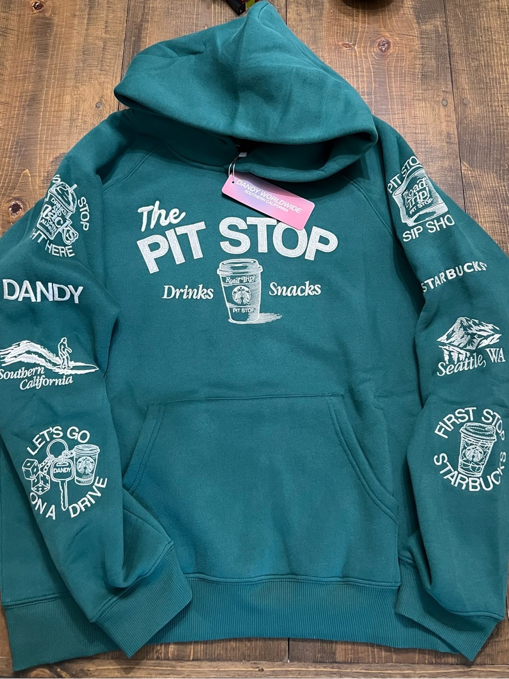 Dandy x Starbucks Hoodie Heather Green S Pit Stop unisex very oversized